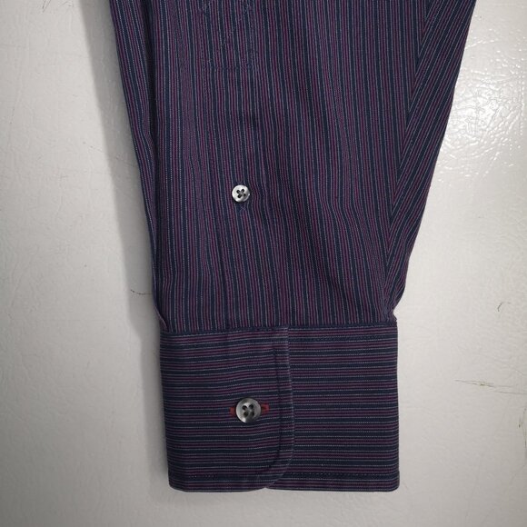 Hudson North Men's Size Large Non Iron Navy & Maroon Striped Dress Shirt - Picture 6 of 11